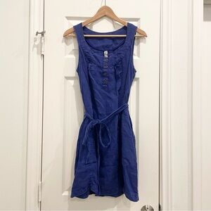 Anthropologie Maeve Blue Sleeveless Linen Mini Dress, Size 2